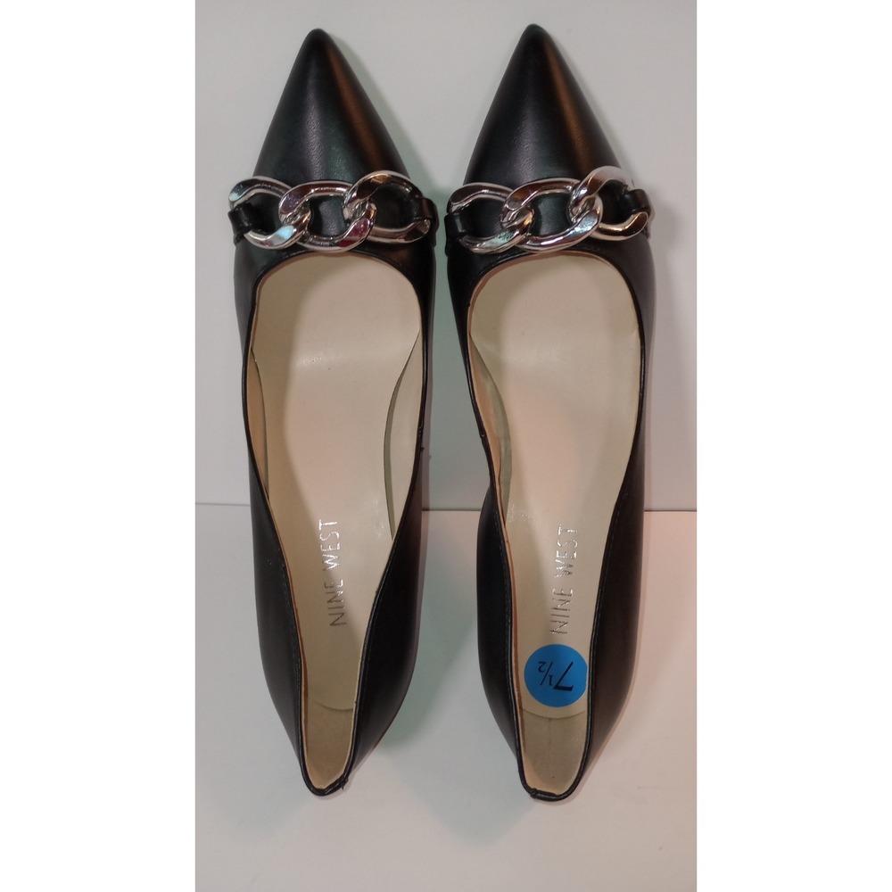 Nine West Tatiana Black Pointed Toe Heels Silver Chain Stiletto Pumps Mens 7.5